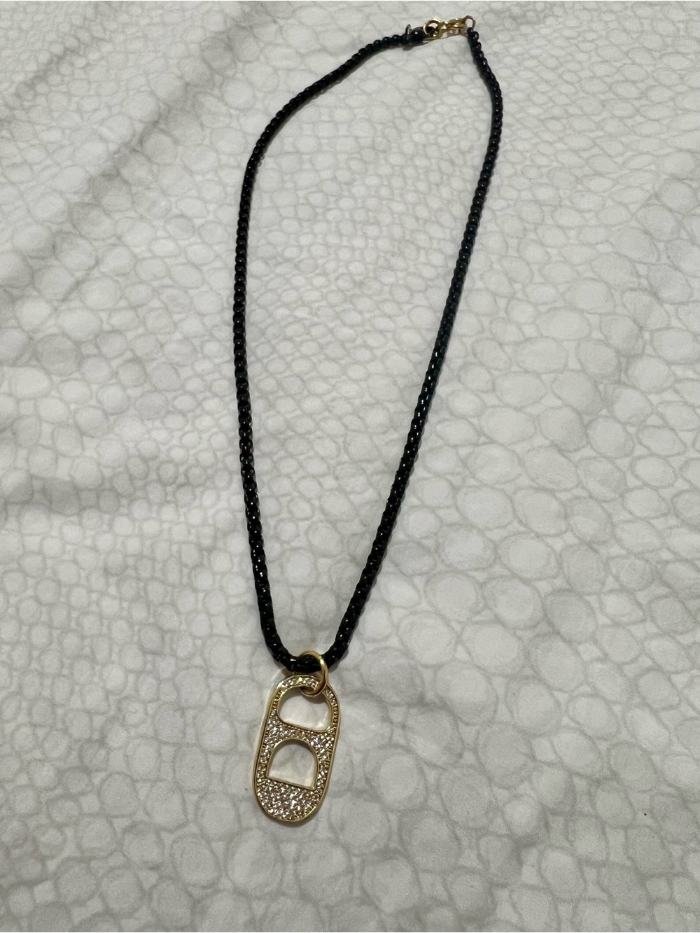 Handmade Gold Crystal Pop-Tab Pendant Necklace with Black Cord
